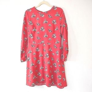 LOFT Petite Long Sleeve Red Print Sheath Dress